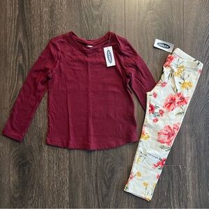 Old Navy Burgendy Long Sleeve Tee & Floral Legging Set, Size 3T